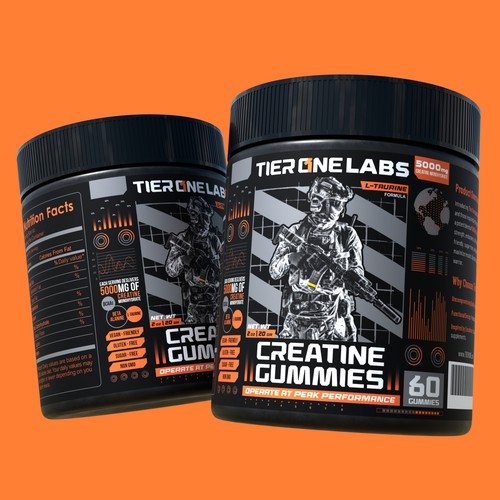 Modern label with the title 'Tier One Labs - Creatine Gummies '
