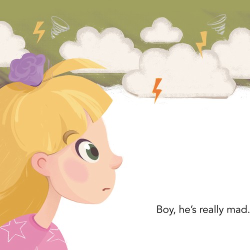 Cartoon artwork with the title 'Children's book illustration for "Dad is Mad" book. en's '