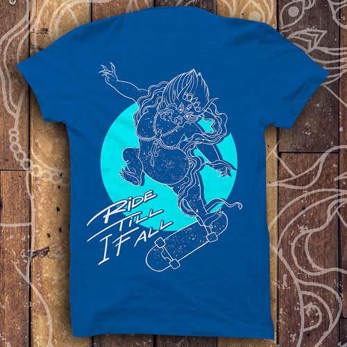 Skateboard t-shirt with the title 'submission design for Ride Till I fall design contest'