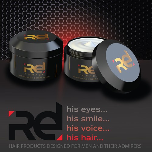 Bold artwork with the title 'Bold and Masculine advertisement design for hair products. '