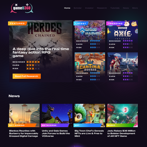 Game website with the title 'Website For An NFT Gaming Service'