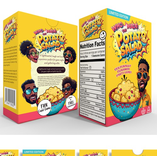 Funny packaging with the title 'Cereal Box-Themed Packaging for a Nighttime Family Card Game'