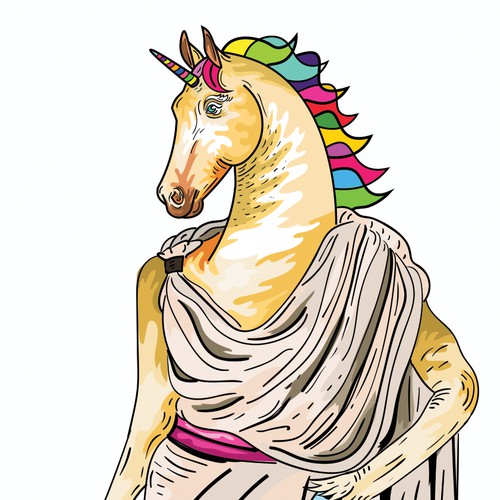 Horse artwork with the title 'Unicorn in a toga illustration'