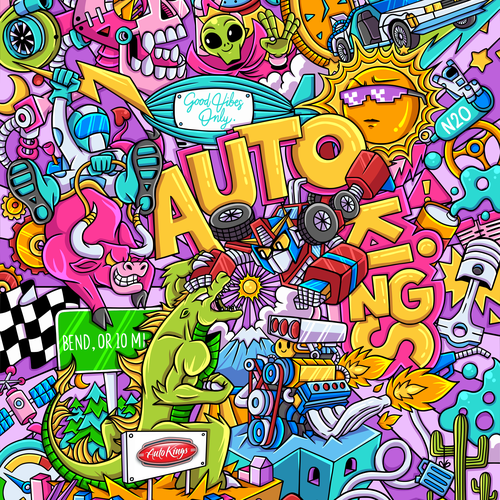 Robot artwork with the title 'Badass Illustration for Auto Kings'
