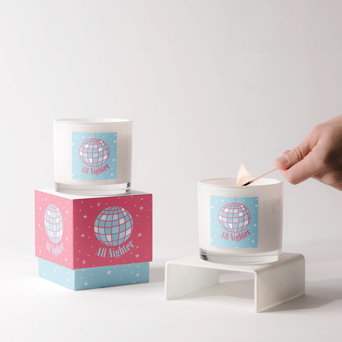 Candle packaging with the title 'It's a Vibe Candle Packaging Design'