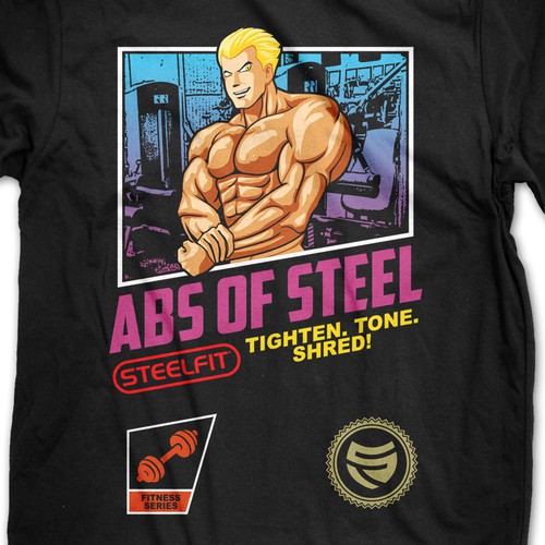 Fitness t-shirt with the title 'ABS OF STEEL'