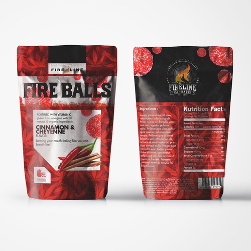 Cannabis label with the title 'Label design for Fire Line Fire Balls'