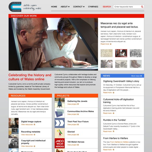 Portal website with the title 'Culture net: home page redesign'