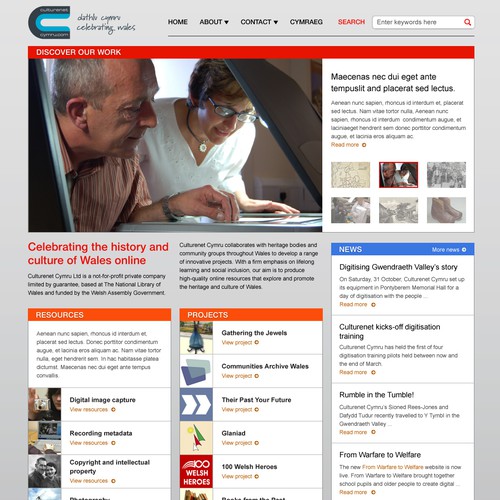 Portal website with the title 'Culture net: home page redesign'