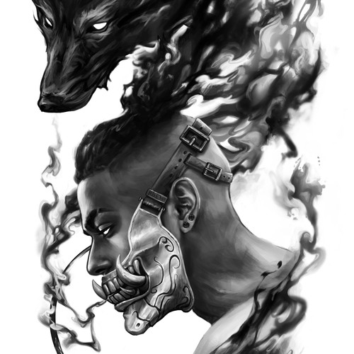 Boy design with the title 'hombre-lobo'