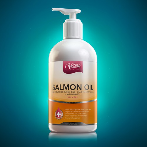 Rendering design with the title 'Salmon Oil, Pet Oil'