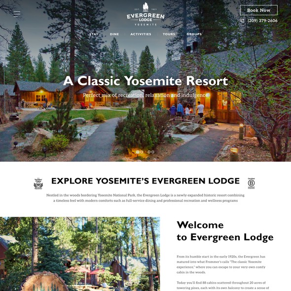 Travel website with the title 'Yosemite Hotel/Lodge Website Design'