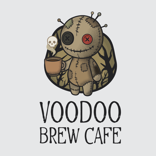 Spooky logo with the title 'Voodoo Brew Cafe Logo Design'