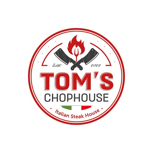 Italian cuisine logo with the title 'TOM'S CHOPHOUSE'