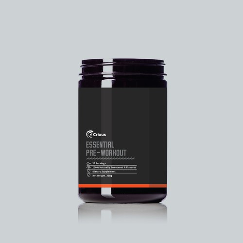 Branding label with the title 'Essential pre-workout label design'