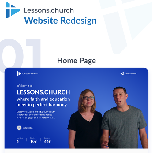 User-friendly website with the title 'Lessons.church Website Redesign Concept'