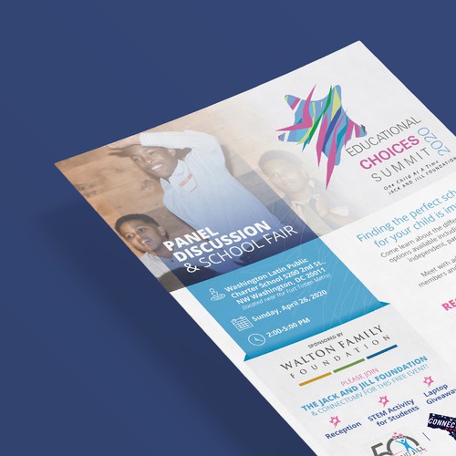 Student design with the title 'Pannel discussion and School Fair Flyer'