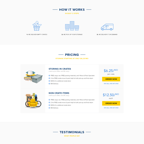 Delivery website with the title 'Not Your Average Storage Company'