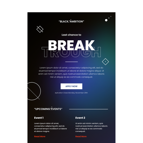 Northern lights design with the title 'Black Ambition Prize Newsletter'