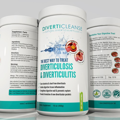 Nature label with the title 'CLINIC LABEL FOR DIVERTICULOSIS SUPPLEMENT'