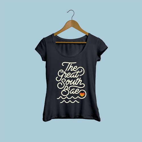 Elegant t-shirt with the title 'THE GREAT SOUTH BAE Script'