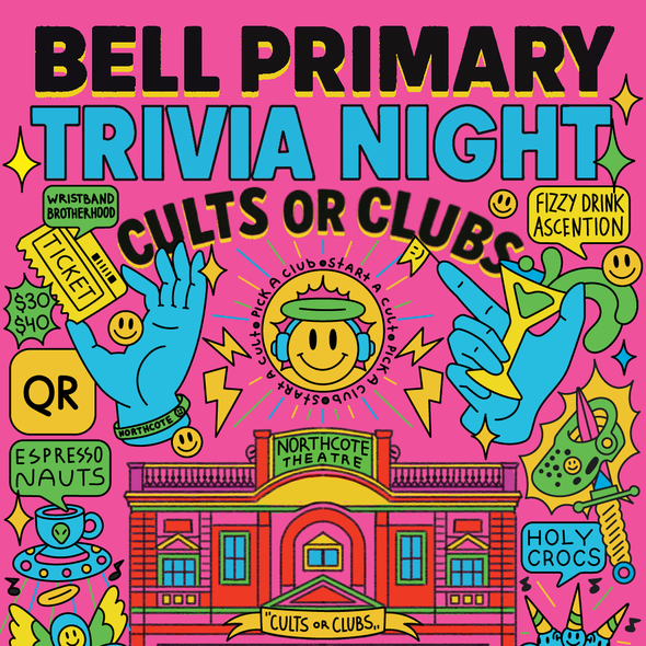 Artwork with the title 'Poster Design for Bell Primary: Cults or Clubs'