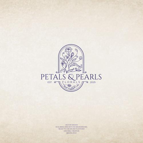 Florist logo with the title 'Petals & Pearls Florals'