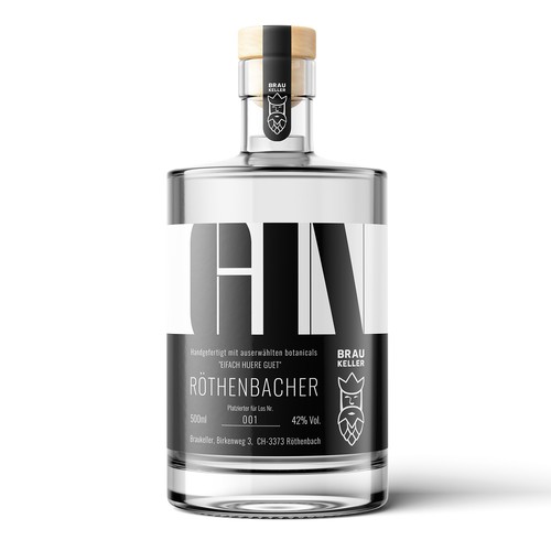 Gin label with the title 'Brau Keller Gin'