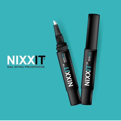 Nail design with the title 'Nail Biting Preventative NIXXIT Pen'