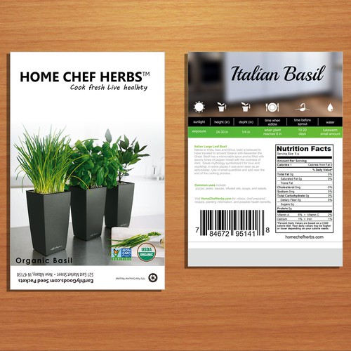 Food packaging with the title 'Organic Seed Packet Design for Home Cooks (Basil)'