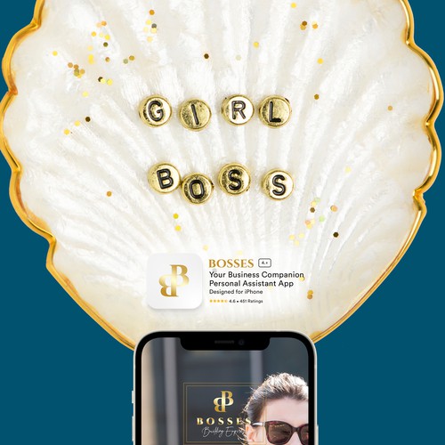 Shopping cart design with the title 'Clean Crisp Luxurious App Easy to use for Female Entrepreneurs'