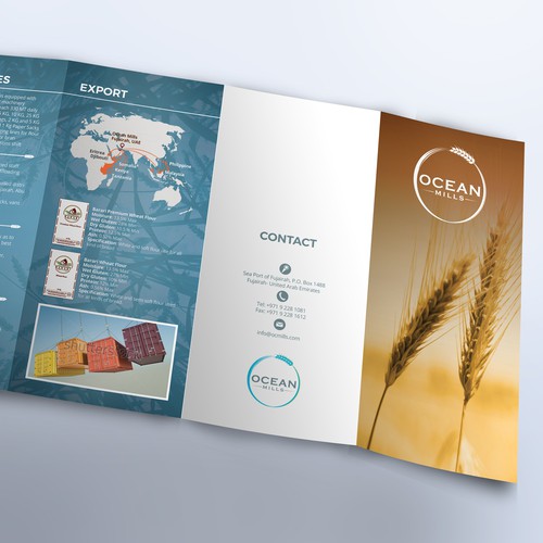 Background design with the title 'Brochure for Ocean Mills company'