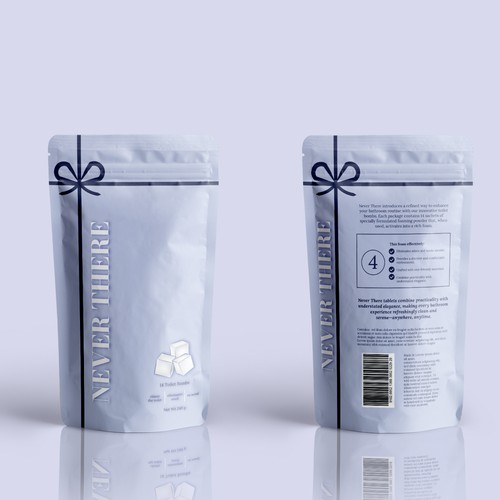 Mockup packaging with the title 'Never There | Toilet Bombs Packaging C-4'