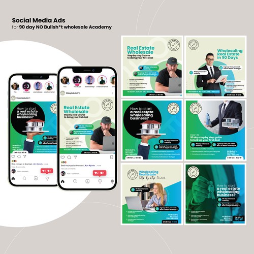 Instagram ad design with the title 'instagram ads for Real estate wholesale online course.'
