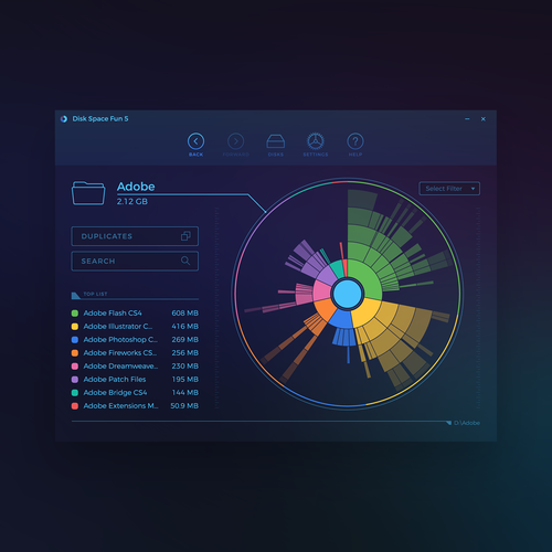 Chart design with the title 'Disk Space Fan Redesign'