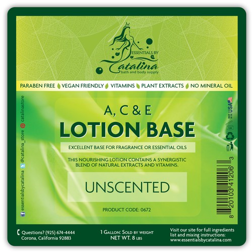 Skincare label with the title 'Product label for Essentials By Catalina'