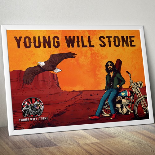 Rock illustration with the title 'Young Will Stone Poster'