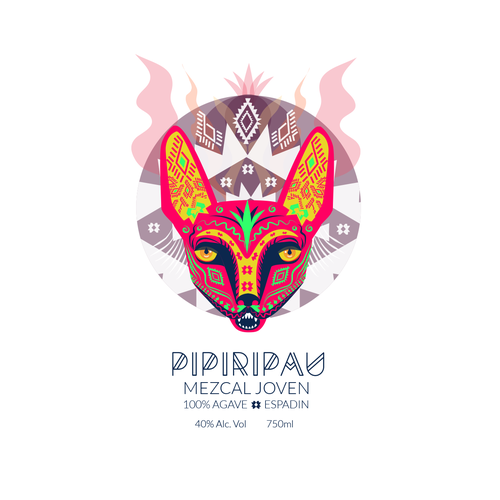 Liquor label with the title 'Pipiripau - mezcal joven'