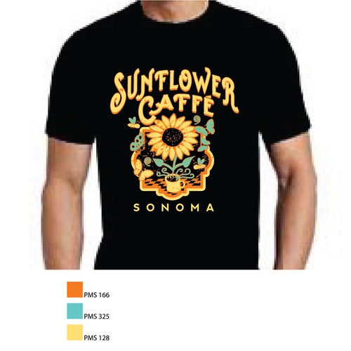 Restaurant t-shirt with the title 'sunflower caffe'