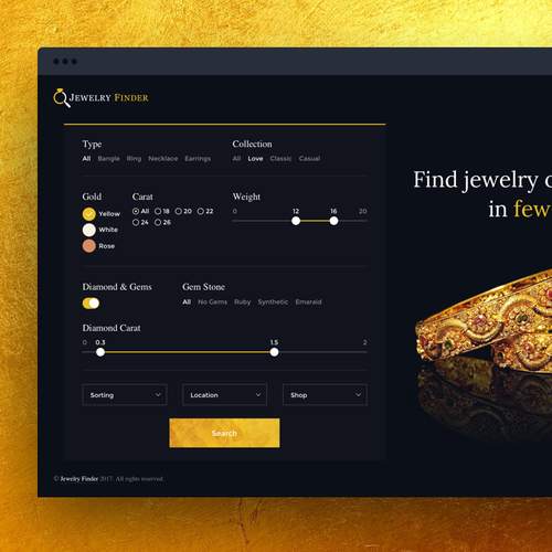 Sketch website with the title 'Elegant Website Design for Jewelry Finder'
