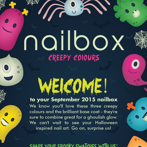 Nail polish design with the title 'Nailbox Halloween Flyer'