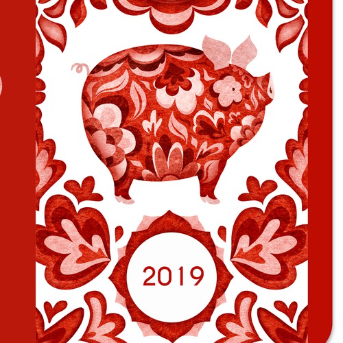 Folk design with the title 'Illustrations and design for a red envelope and a gift tag'