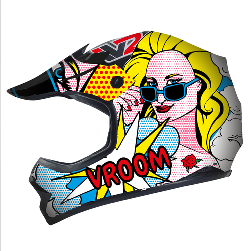Pop art design with the title 'Moto Cross  Bike Helmet in  Pop Art Style'