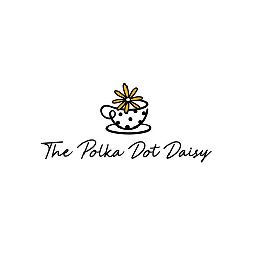 Teacup design with the title 'Polka Dot Daisy Logo'