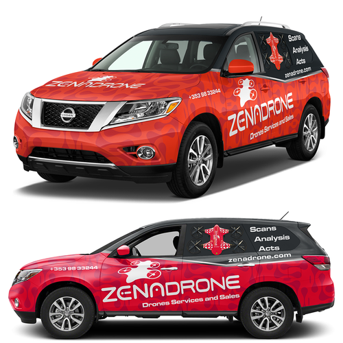 Drone design with the title 'zenadrone carwrap'