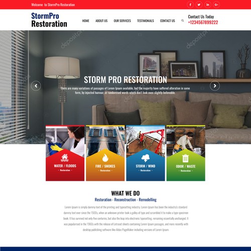 Service website with the title 'Restoration Company website Design'