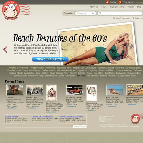 Vintage website with the title 'Postcard website Redesign'