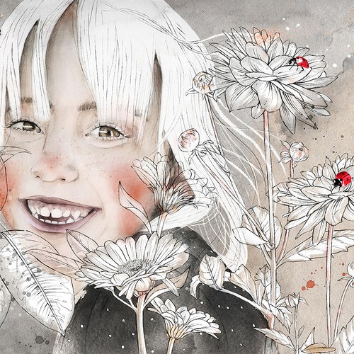 Ladybug design with the title 'Larissa Design Calendar 2022. Watercolor Flower feeling.'