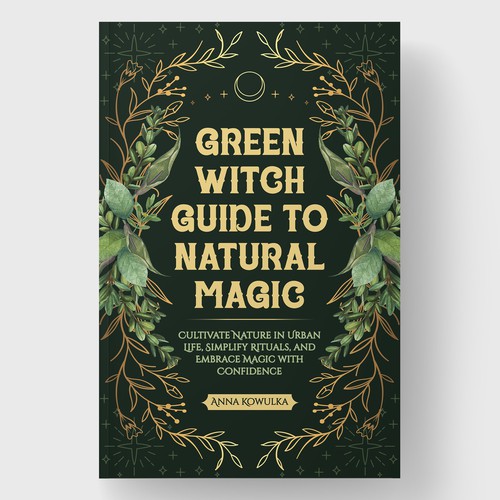 Mystical book cover with the title 'Green Witch Guide to Natural Magic Book Cover'
