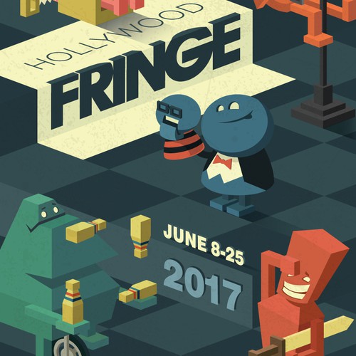 Isometric illustration with the title 'Hollywood Fringe cover illustration'